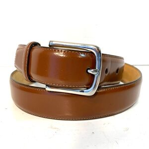COLE HAAN Cognac Brown Leather Belt with Silver Buckle